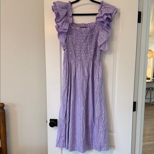 Banana Republic Lavender Ruffle Shoulder Smocked Dress